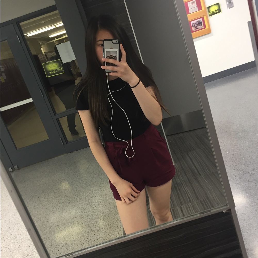 Maroon paper bag shorts